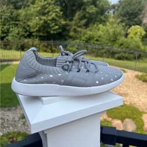 ISAAC MIZRAHI Live! Polka-Dot Lace-Up Knit Sneaker-Grey/Silver - Size 6 M